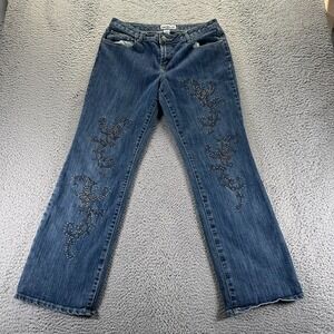 Adriana Sport Jeans Women's 12 Blue Cotton Denim Bootcut Studded Hippie Stretch